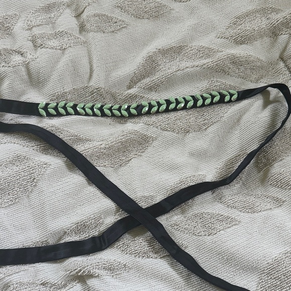 J. Crew Black Silk Tie Belt or Headband with Green Accents - Picture 2 of 5